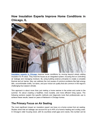 How Insulation Experts Improve Home Conditions in Chicago, IL