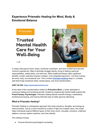 Experience Prismatic Healing for Mind, Body & Emotional Balance