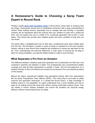 A Homeowner's Guide to Choosing a Spray Foam Expert in Round Rock