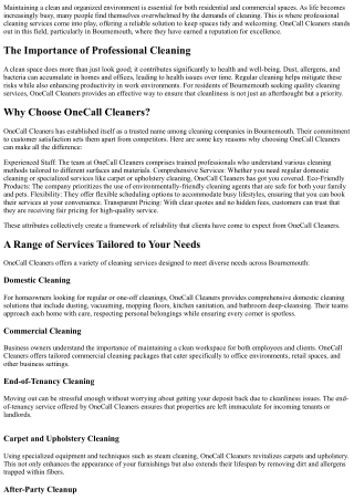 Experience the Difference with OneCall Cleaners' Professional Cleaning Services