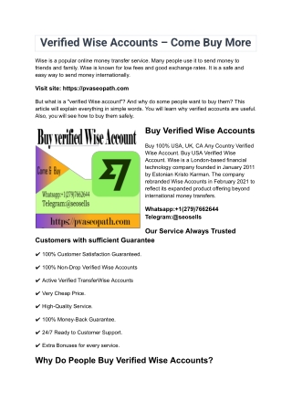 Verified Wise Accounts – Come Buy More