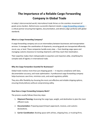 The Importance of a Reliable Cargo Forwarding Company in Global Trade