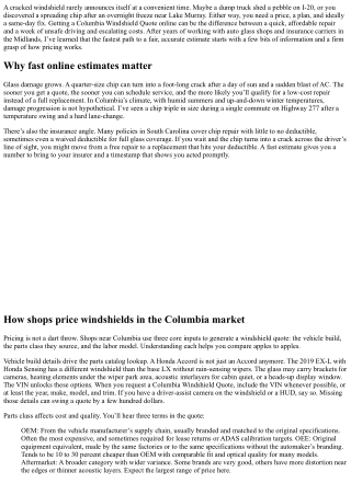 Columbia Windshield Quote: Fast Online Estimates That Save You Money