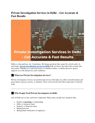 Private Investigation Services in Delhi – Get Accurate & Fast Results