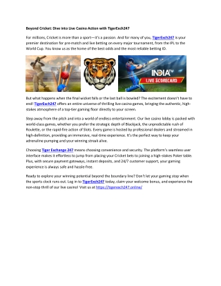 Beyond Cricket- Dive into Live Casino Action with TigerExch247