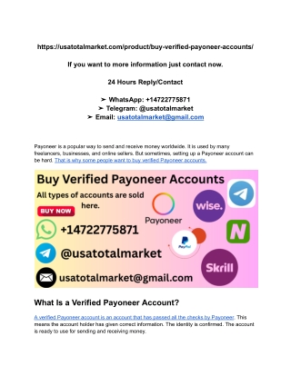 Top 84 Site To Buy Verified Payoneer Accounts In usatotalmarket
