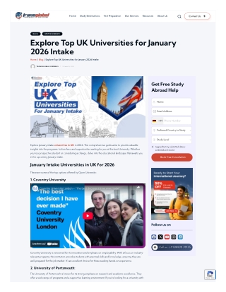 Explore Top UK Universities for January 2026 Intake