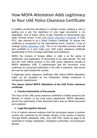 How MOFA Attestation Adds Legitimacy to Your UAE Police Clearance Certificate