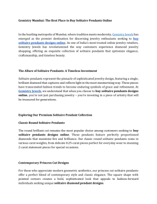 Gemistry Mumbai The Best Place to Buy Solitaire Pendants Online