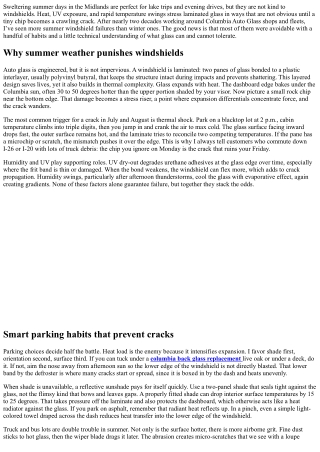 Columbia Auto Glass: Summer Care Tips to Prevent Cracks