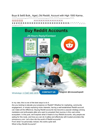 Buys & SellS Bulk,, Aged,,Old Reddit, Account with High 1600Karma..