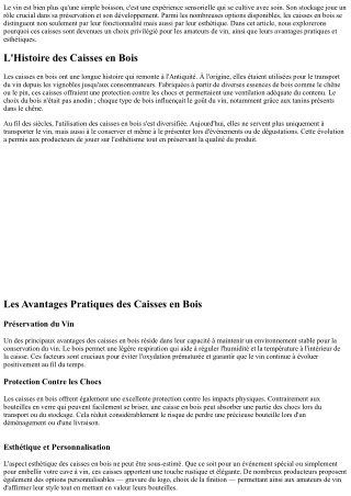 Les Caisses en Bois : Allier Esthétique et Fonctionnalité pour le Vin