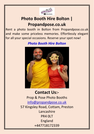 Photo Booth Hire Bolton  Propandpose.co.uk