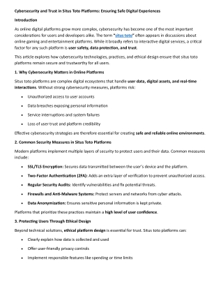 Cybersecurity and Trust in Situs Toto Platforms: Ensuring Safe Digital Experienc