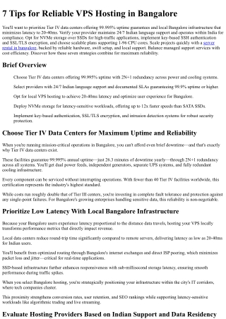 7 Tips for Reliable VPS Hosting in Bangalore