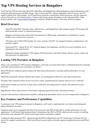 Top VPS Hosting Services in Bangalore