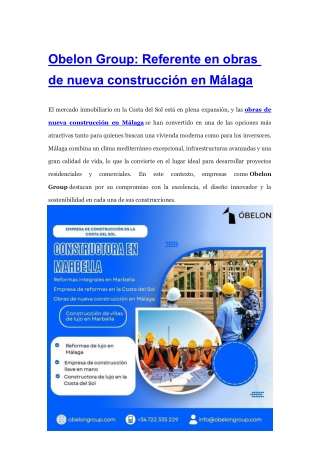 Obelon Group: Referente en obras de nueva construcción en Málaga