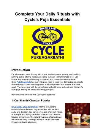 Complete Your Daily Rituals with Cycle’s Puja Essentials
