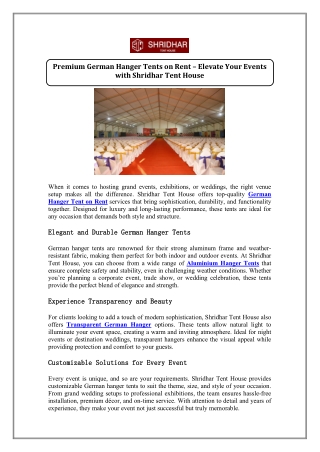 German Hanger Tent on Rent