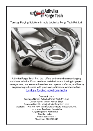 Turnkey Forging Solutions in India | Adhvika Forge Tech Pvt. Ltd.