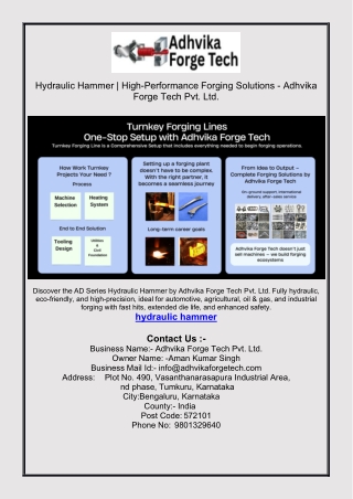 Hydraulic Hammer | High-Performance Forging Solutions - Adhvika Forge Tech Pvt. Ltd.