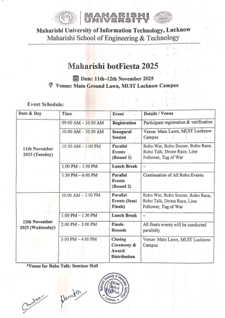 Maharishi botFiesta -2025 Event Schedule