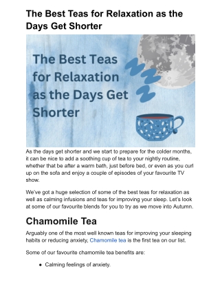 The Best Teas for Relaxation as the Days Get Shorter