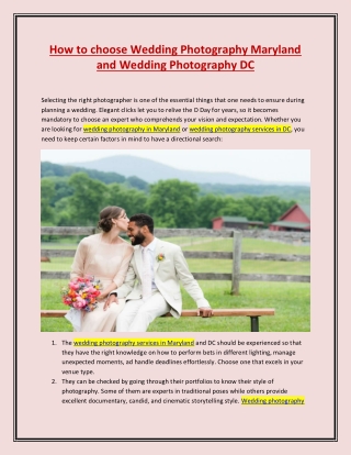 How to choose Wedding Photography Maryland and Wedding Photography DC