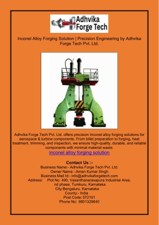 Inconel Alloy Forging Solution | Precision Engineering by Adhvika Forge Tech Pvt. Ltd.