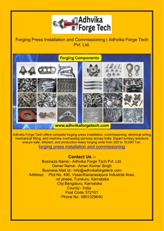 Forging Press Installation and Commissioning | Adhvika Forge Tech Pvt. Ltd.