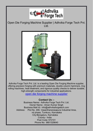 Open Die Forging Machine Supplier | Adhvika Forge Tech Pvt. Ltd.