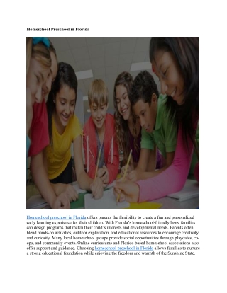 Homeschool Preschool Florida – Early Learning Programs for Young Learners