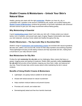 Dhathri Creams & Moisturizers – Unlock Your Skin’s Natural Glow