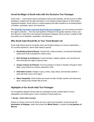 Explore the Best of South India with Our Exclusive Tour Packages