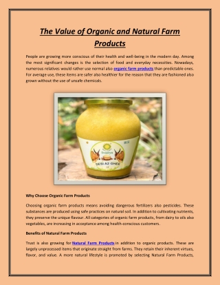 The Value of Organic and Natural Farm Products