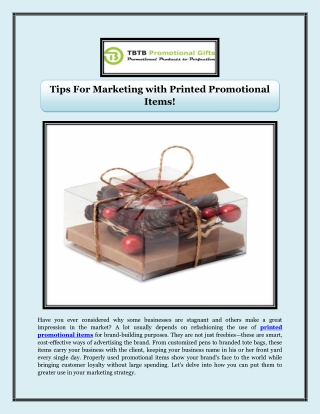 Tips For Marketing with Printed Promotional Items!