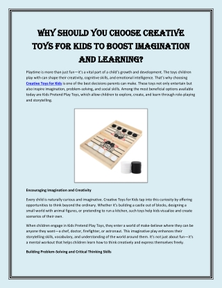 Why Should You Choose Creative Toys for Kids to Boost Imagination and Learning