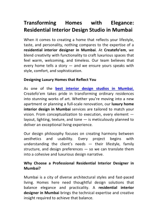 Best Interior Design Studio in Mumbai for Residential Spaces