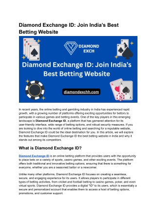 Diamond Exchange ID_ Join India’s Best Betting Website