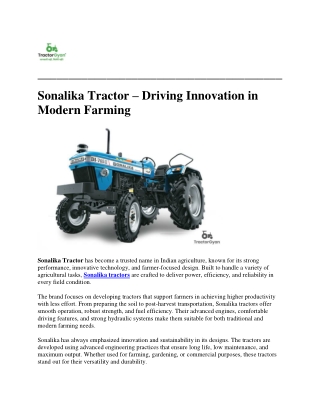 Sonalika Tractor Driving Innovation in Modern Farming