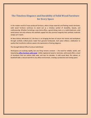 The Timeless Elegance and Durability of Solid Wood Furniture for Every Space