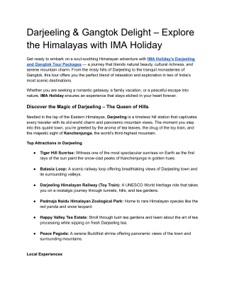 Darjeeling & Gangtok Tour Packages with IMA Holiday
