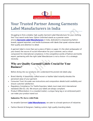 Your Trusted Partner Among Garments Label Manufacturers in India