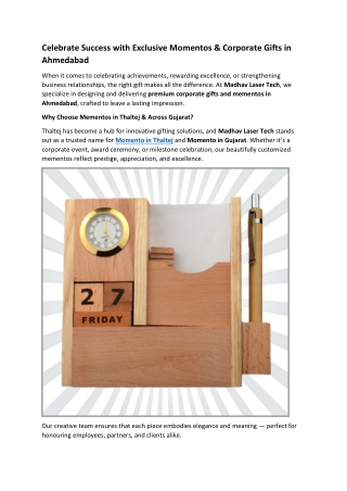 Celebrate Success with Exclusive Momentos & Corporate Gifts in Ahmedabad