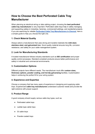 How to Choose the Best Perforated Cable Tray Manufacturer