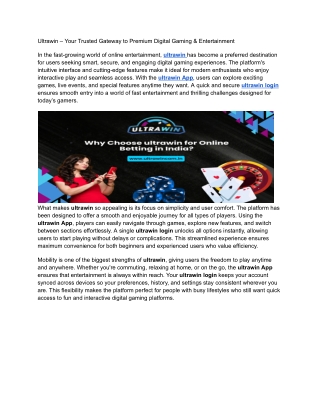 Ultrawin – Your Trusted Gateway to Premium Digital Gaming & Entertainment