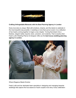 Crafting Unforgettable Moments with the Best Planning Agency in London