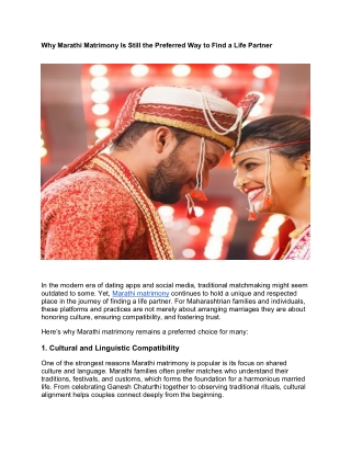 Why Marathi Matrimony Is Still the Preferred Way to Find a Life Partner