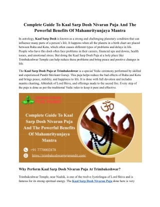 Complete Guide To Kaal Sarp Dosh Nivaran Puja And The Powerful Benefits Of Mahamrityunjaya Mantra