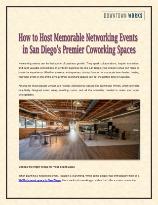 How to Host Memorable Networking Events in San Diego's Premier Coworking Spaces